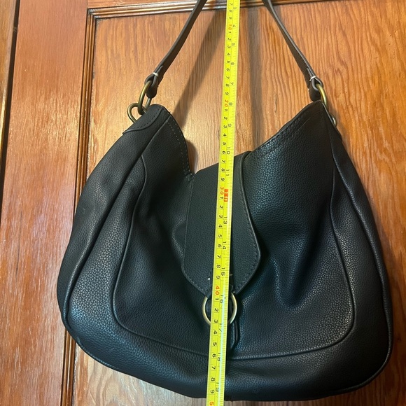 Ana Black Faux Leather Hobo Bag Purse Button Flap - Picture 3 of 5